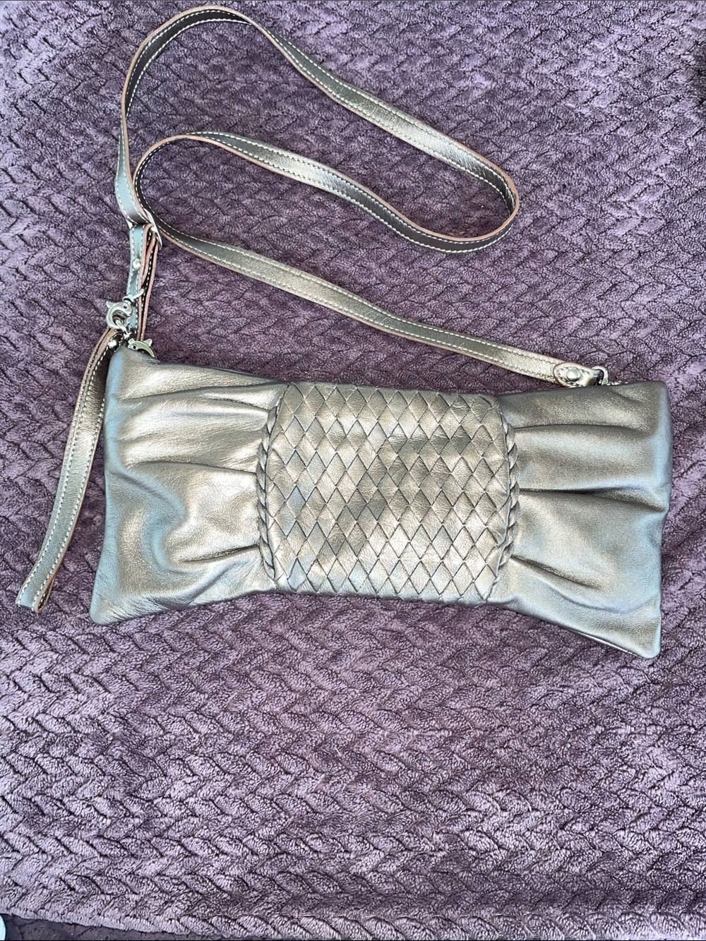 Stefano Bravo Metallic Silver Woven Detail Crossbody Clutch